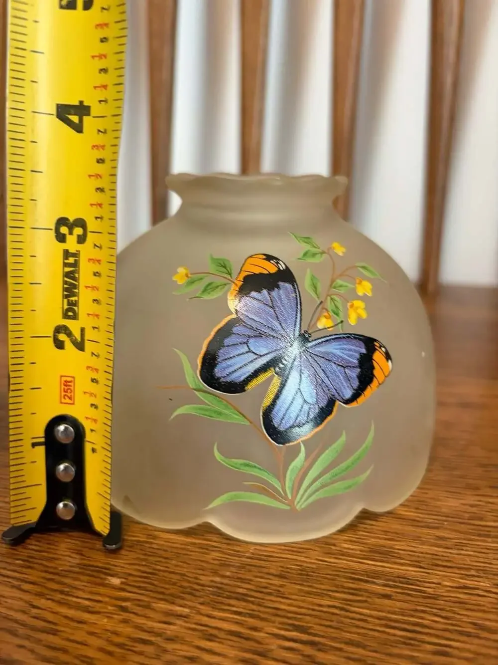 Vintage Westmoreland Frosted Satin Glass Fairy Lamp Shade with Hand Painted Butt